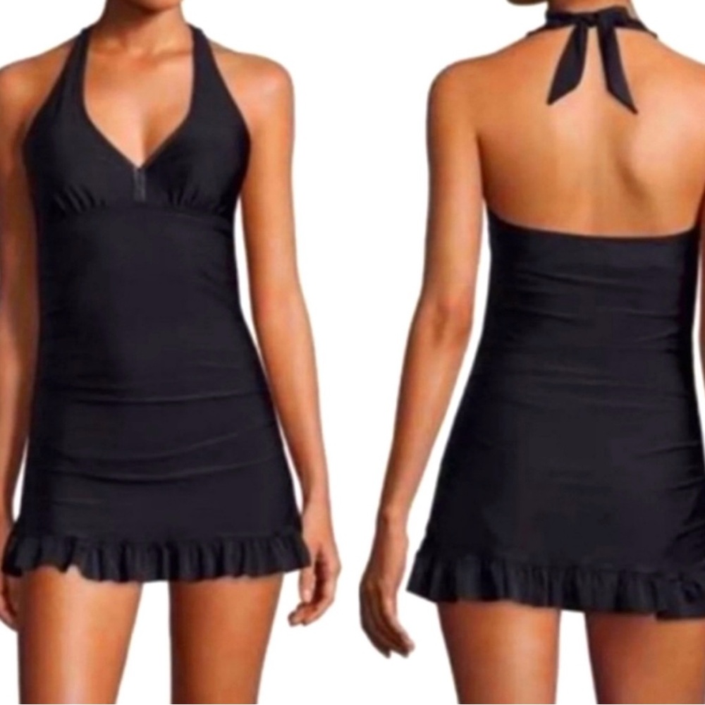 🩱 ASSETS by Sara Blakely Black Ruffled Halter One Piece, size small